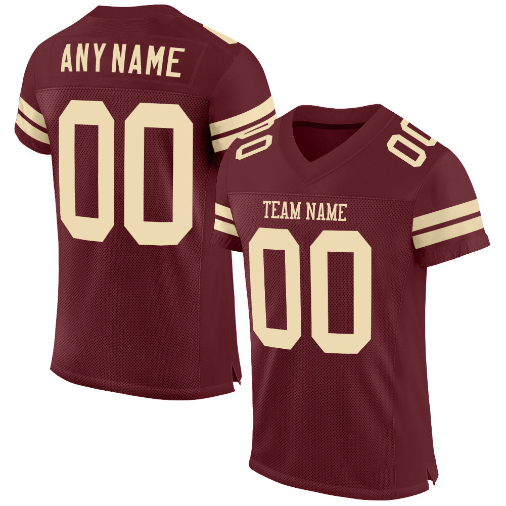 Custom Burgundy Cream Mesh Authentic Football Jersey - Sky-Custom