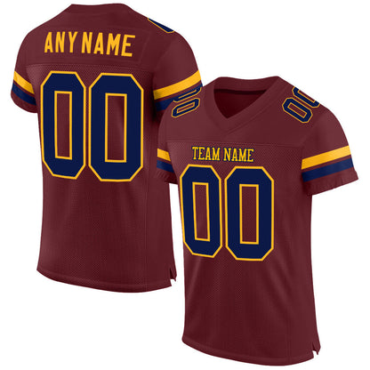 Custom Burgundy Navy-Gold Mesh Authentic Football Jersey - Sky-Custom
