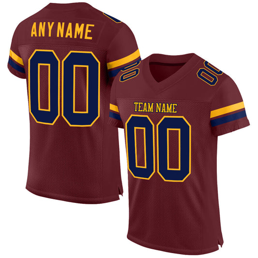Custom Burgundy Navy-Gold Mesh Authentic Football Jersey - Sky-Custom
