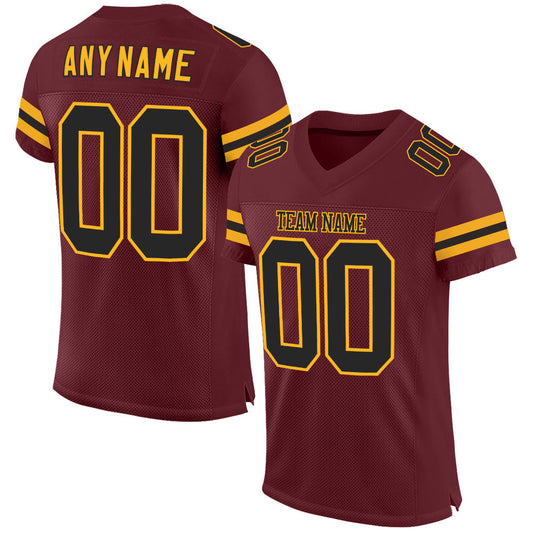 Custom Burgundy Black-Gold Mesh Authentic Football Jersey - Sky-Custom