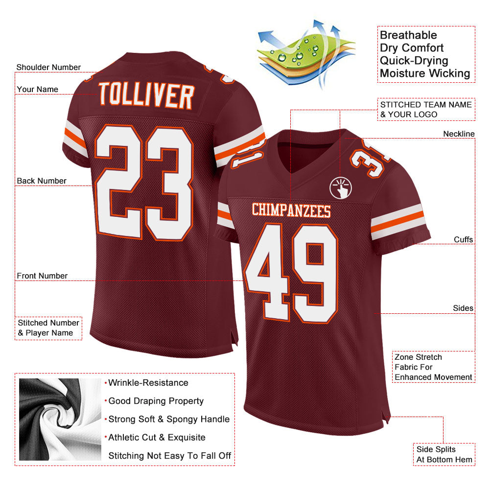 Custom Burgundy White-Orange Mesh Authentic Football Jersey - Sky-Custom