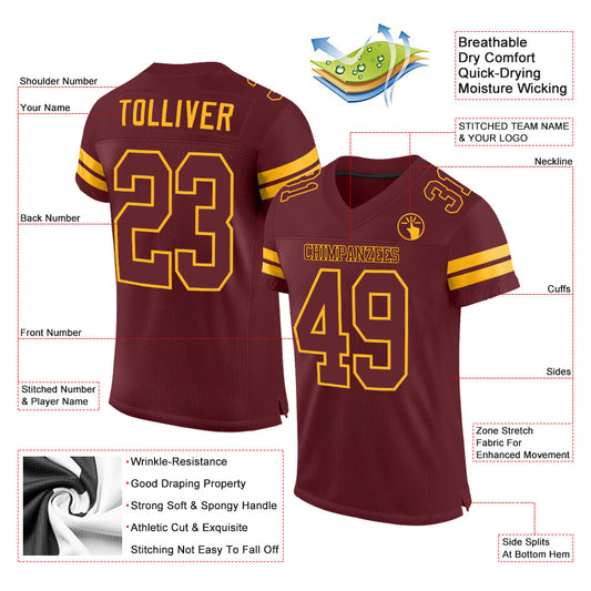 Custom Burgundy Burgundy-Gold Mesh Authentic Football Jersey - Sky-Custom