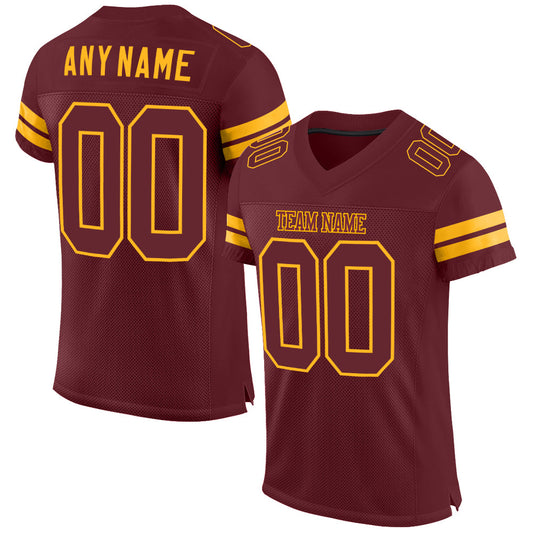 Custom Burgundy Burgundy-Gold Mesh Authentic Football Jersey - Sky-Custom