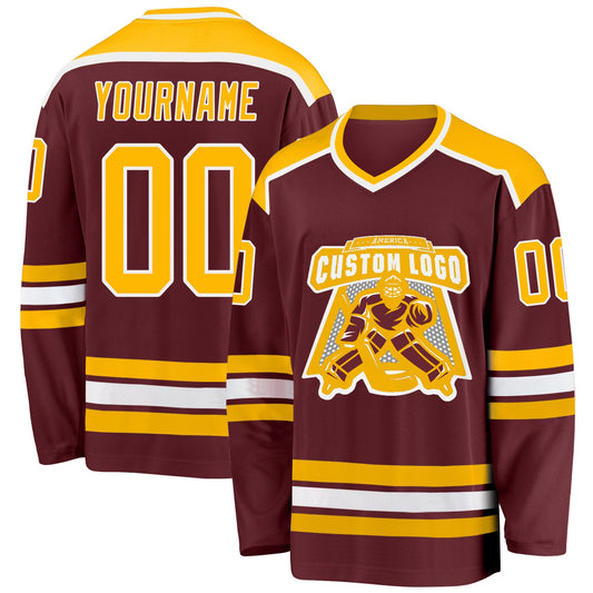 Custom Burgundy Gold-White Hockey Jersey - Sky-Custom
