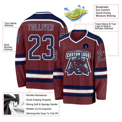 Custom Burgundy Navy-White Hockey Jersey - Sky-Custom