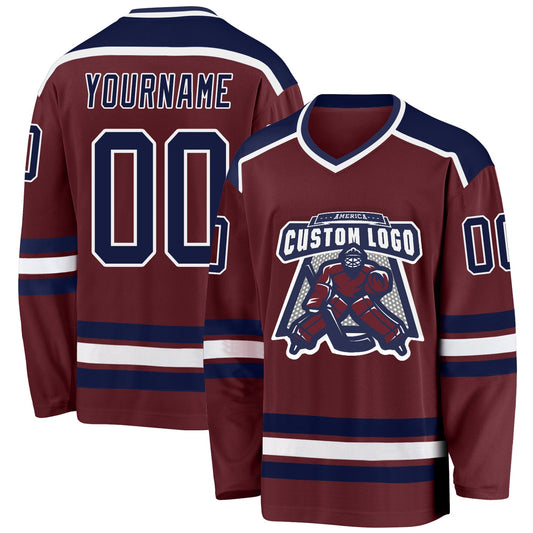 Custom Burgundy Navy-White Hockey Jersey - Sky-Custom