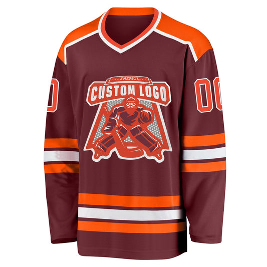 Custom Burgundy Orange-White Hockey Jersey - Sky-Custom