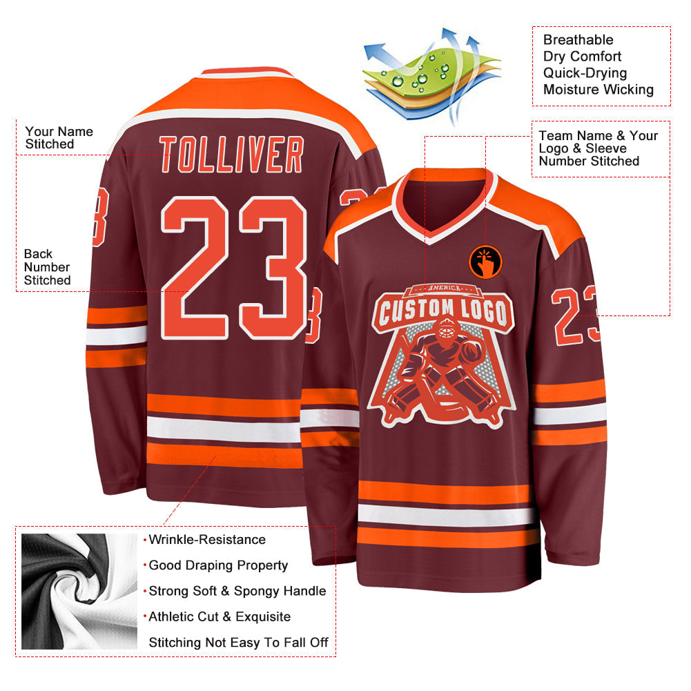Custom Burgundy Orange-White Hockey Jersey - Sky-Custom