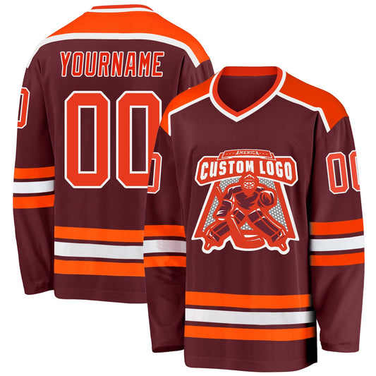 Custom Burgundy Orange-White Hockey Jersey - Sky-Custom