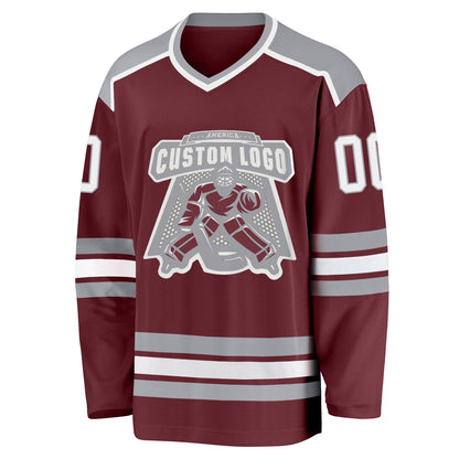 Custom Burgundy White-Gray Hockey Jersey - Sky-Custom