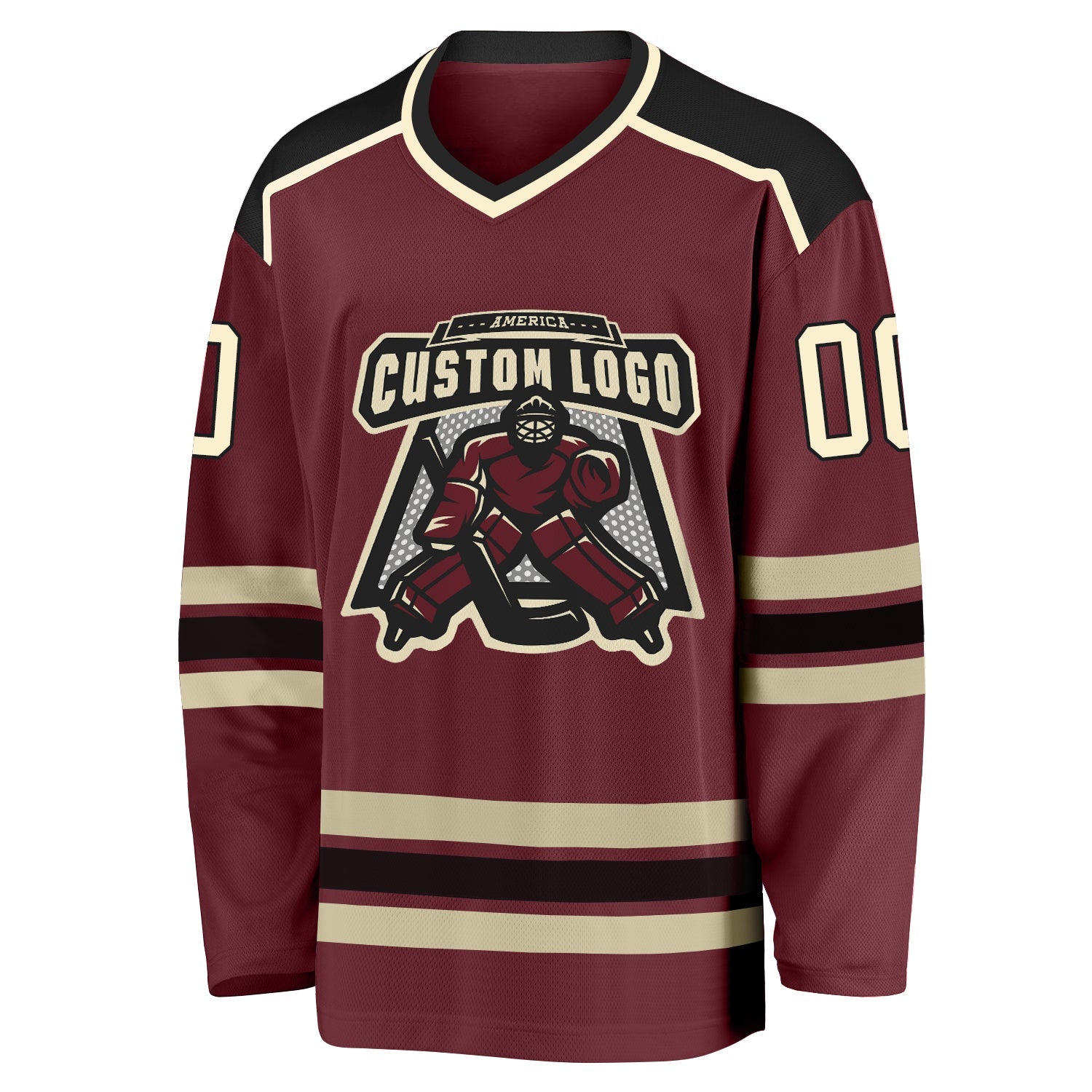 Custom Burgundy Cream-Black Hockey Jersey - Sky-Custom