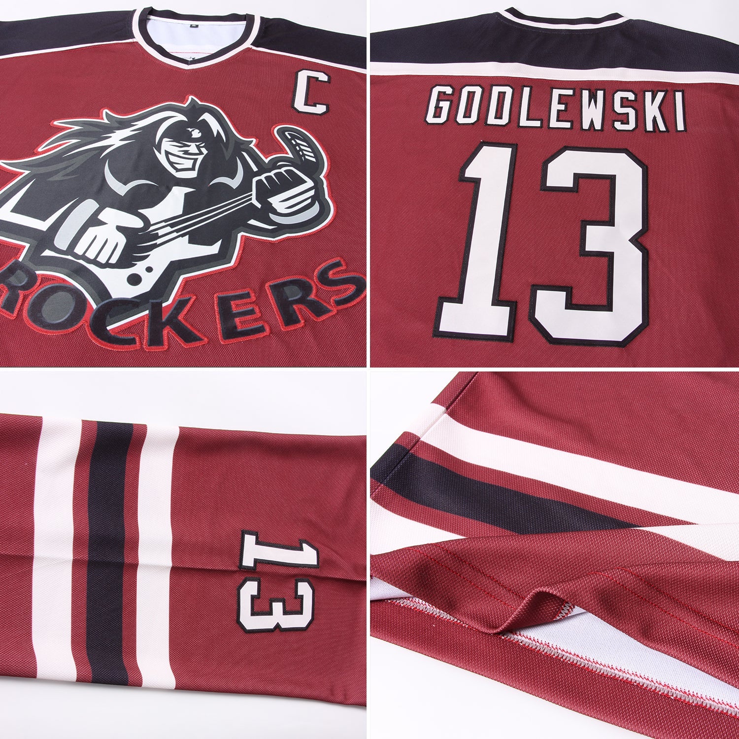 Custom Burgundy Cream-Black Hockey Jersey - Sky-Custom