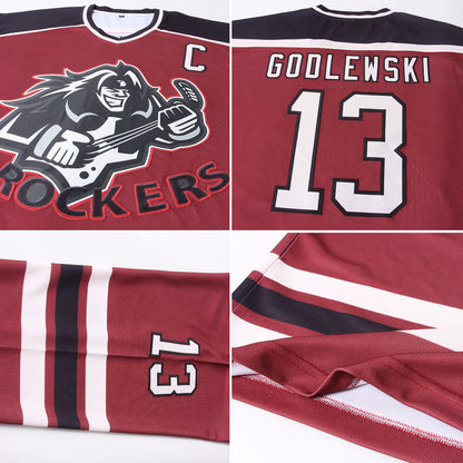Custom Burgundy Cream-Black Hockey Jersey - Sky-Custom
