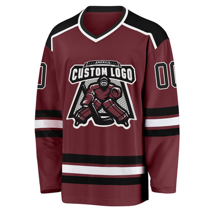 Custom Burgundy Black-White Hockey Jersey - Sky-Custom