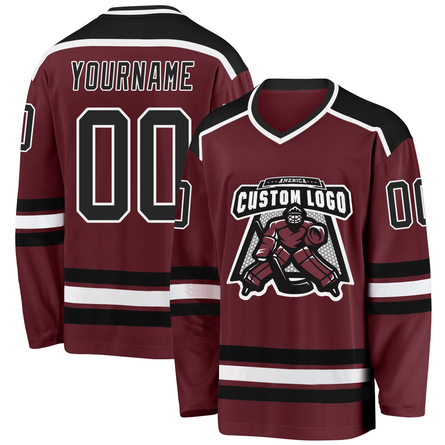 Custom Burgundy Black-White Hockey Jersey - Sky-Custom