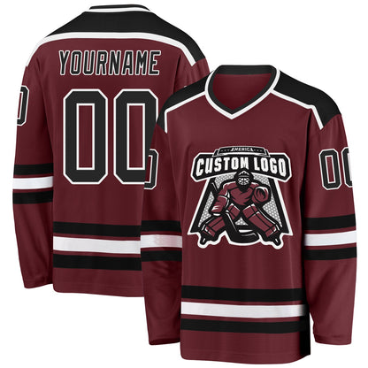 Custom Burgundy Black-White Hockey Jersey - Sky-Custom