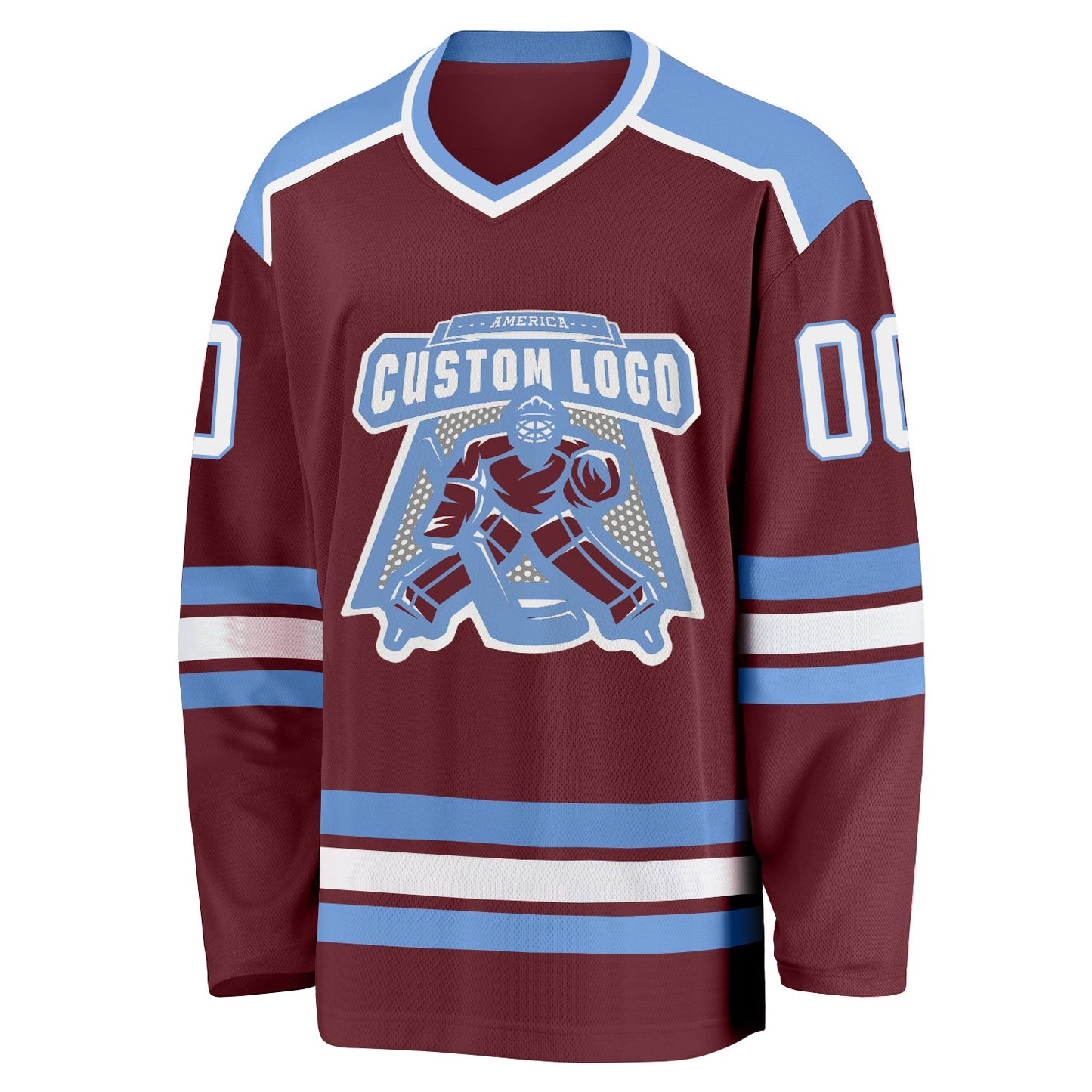 Custom Burgundy White-Light Blue Hockey Jersey - Sky-Custom