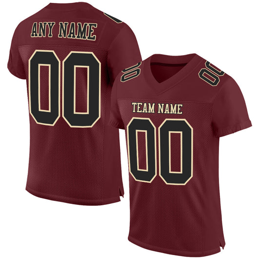 Custom Burgundy Black-Cream Mesh Authentic Football Jersey - Sky-Custom