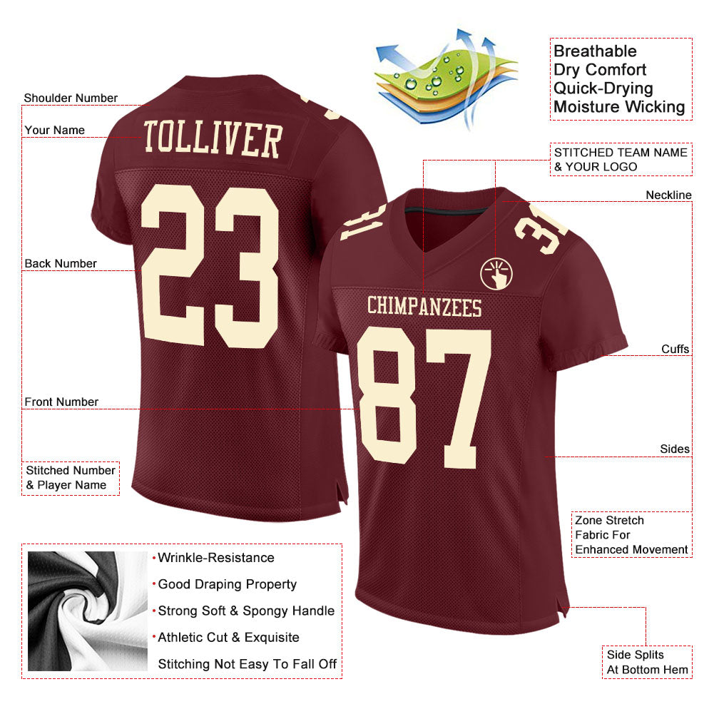 Custom Burgundy Cream Mesh Authentic Football Jersey - Sky-Custom