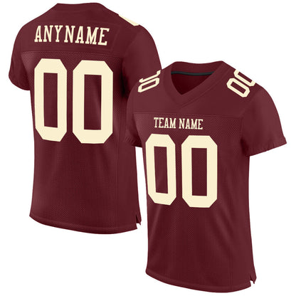 Custom Burgundy Cream Mesh Authentic Football Jersey - Sky-Custom