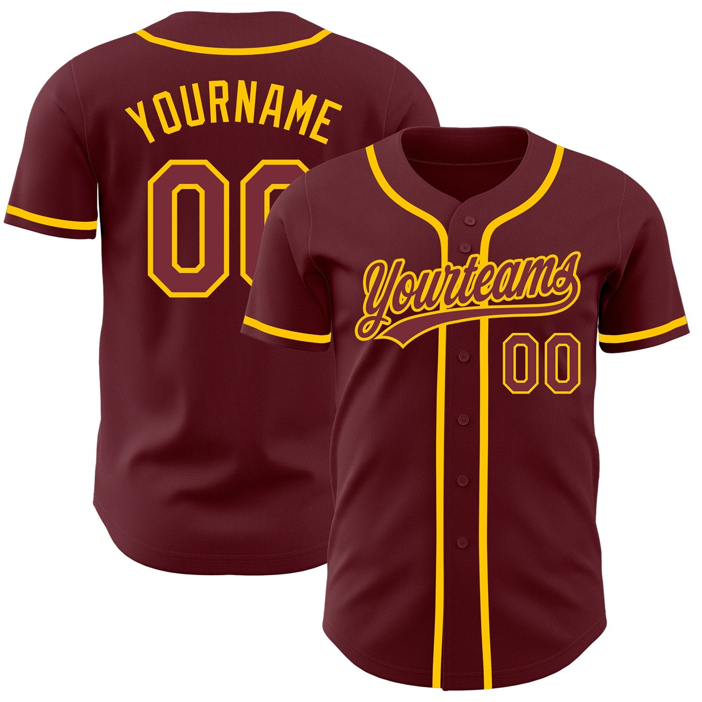 Custom Burgundy Yellow Authentic Baseball Jersey - Sky-Custom
