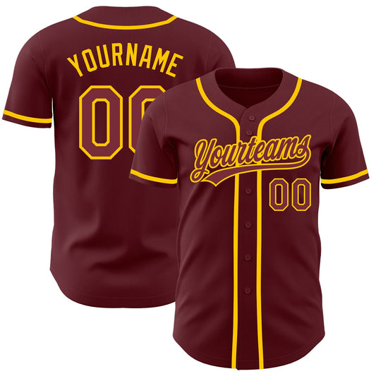 Custom Burgundy Yellow Authentic Baseball Jersey - Sky-Custom