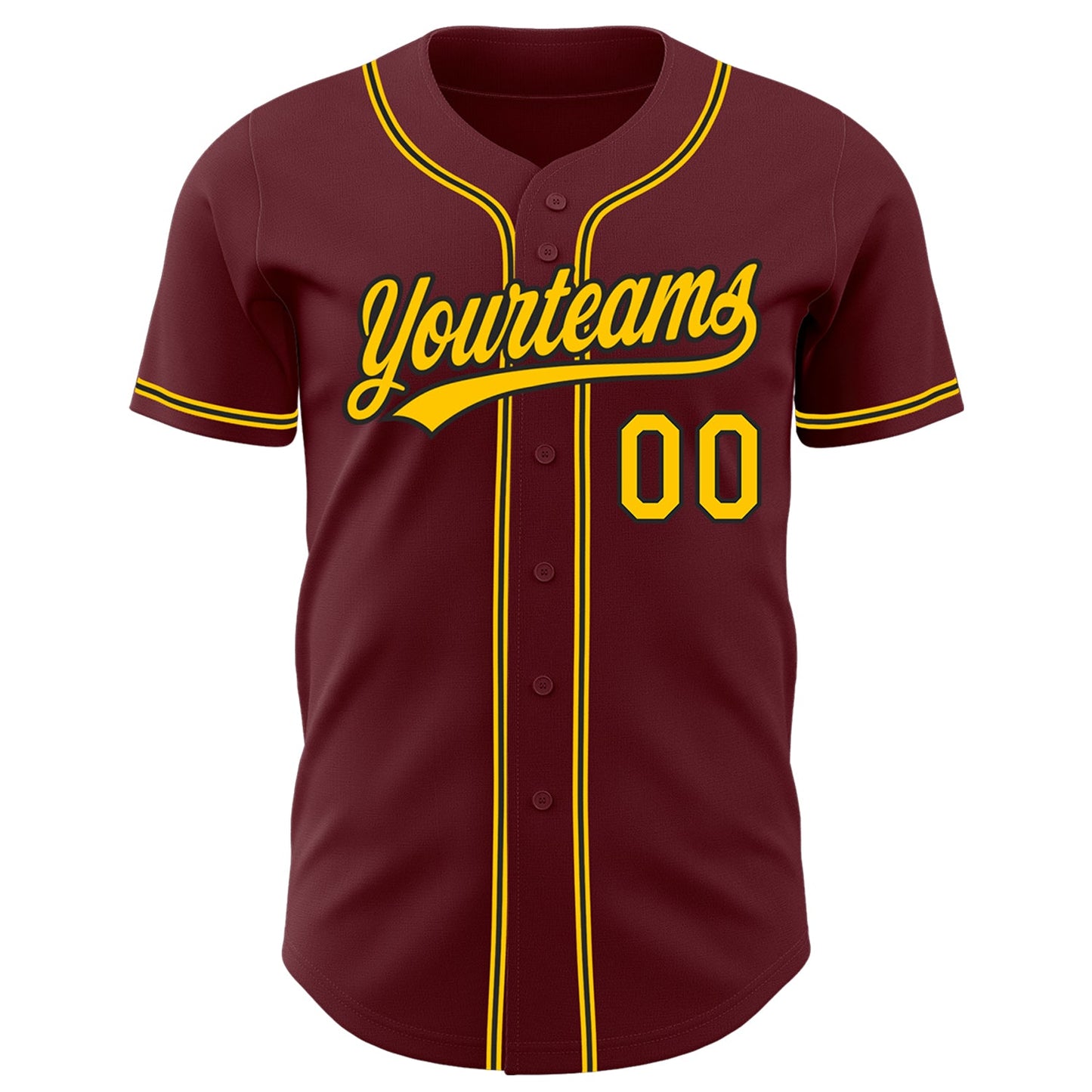 Custom Burgundy Yellow-Black Authentic Baseball Jersey - Sky-Custom
