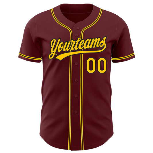 Custom Burgundy Yellow-Black Authentic Baseball Jersey - Sky-Custom