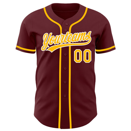 Custom Burgundy Gold-White Authentic Baseball Jersey - Sky-Custom
