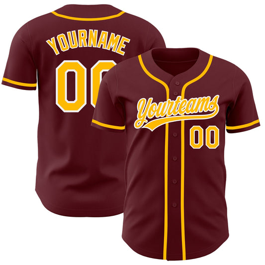 Custom Burgundy Gold-White Authentic Baseball Jersey - Sky-Custom