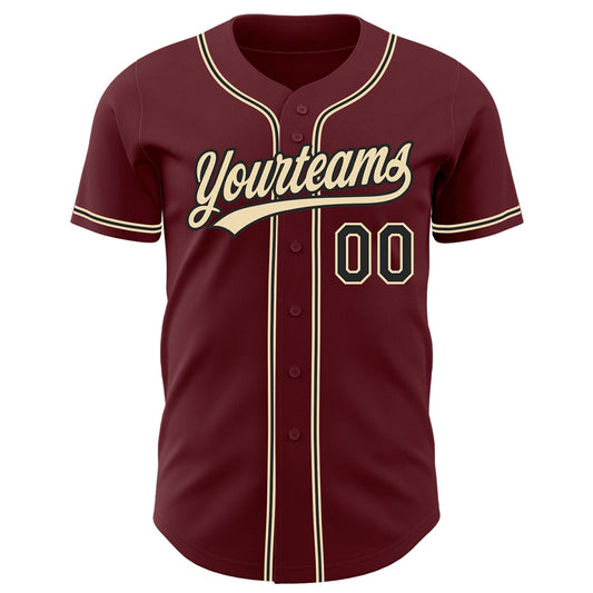 Custom Burgundy Black-City Cream Authentic Baseball Jersey - Sky-Custom
