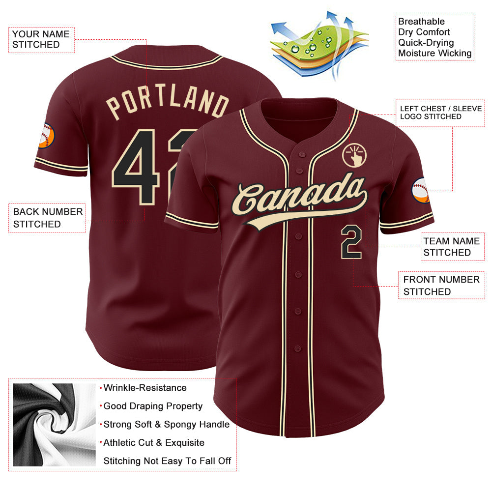 Custom Burgundy Black-City Cream Authentic Baseball Jersey - Sky-Custom
