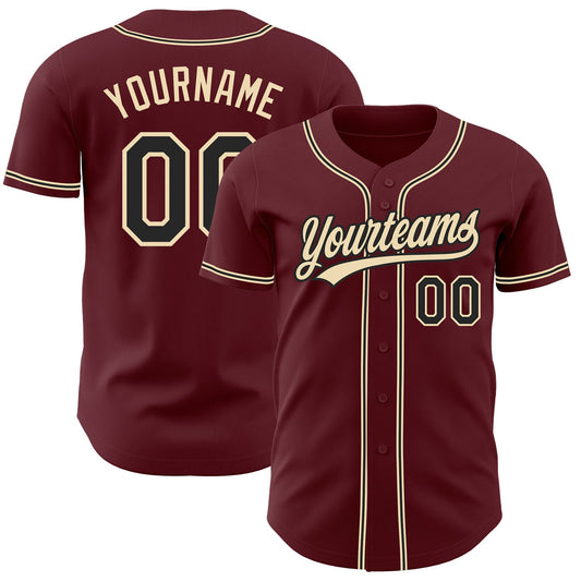 Custom Burgundy Black-City Cream Authentic Baseball Jersey - Sky-Custom