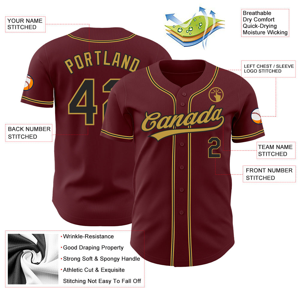 Custom Burgundy Black-Old Gold Authentic Baseball Jersey - Sky-Custom