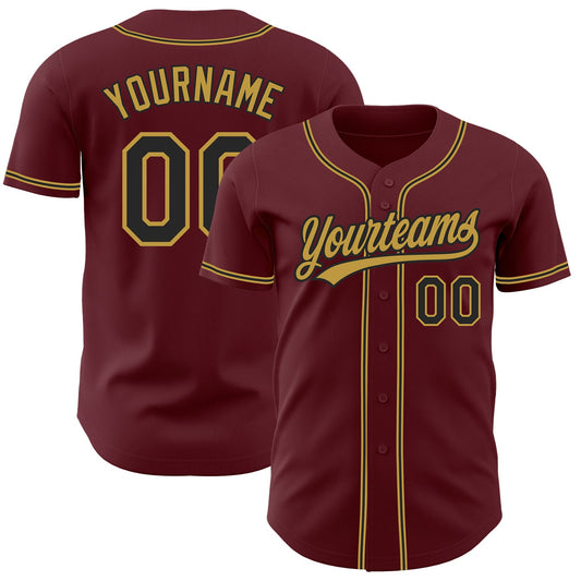 Custom Burgundy Black-Old Gold Authentic Baseball Jersey - Sky-Custom