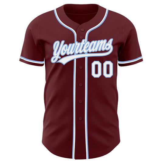 Custom Burgundy White-Light Blue Authentic Baseball Jersey - Sky-Custom