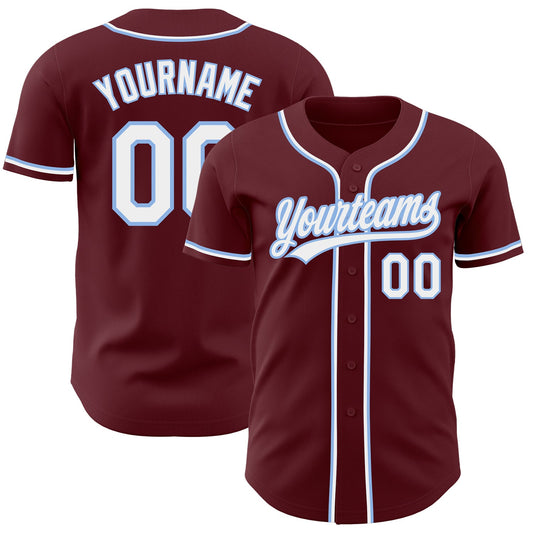Custom Burgundy White-Light Blue Authentic Baseball Jersey - Sky-Custom