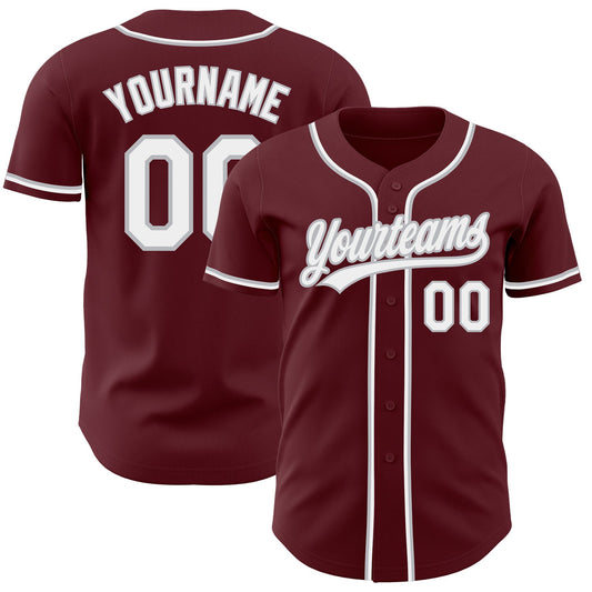 Custom Burgundy White-Gray Authentic Baseball Jersey - Sky-Custom