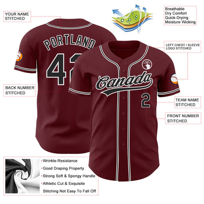 Custom Burgundy Black-White Authentic Baseball Jersey - Sky-Custom