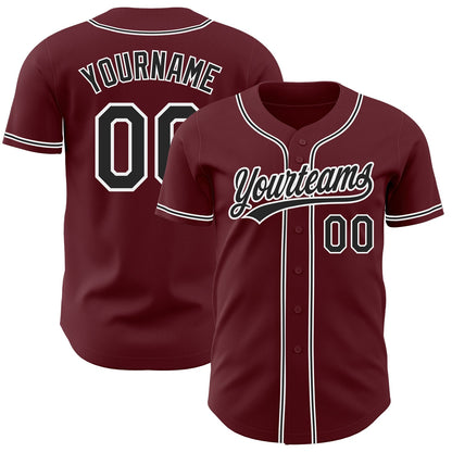 Custom Burgundy Black-White Authentic Baseball Jersey - Sky-Custom