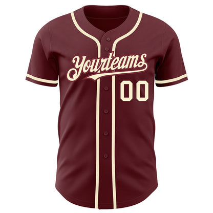 Custom Burgundy Cream Authentic Baseball Jersey - Sky-Custom