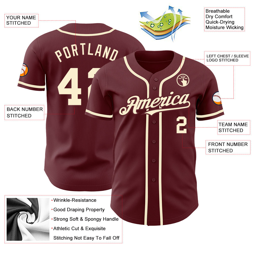Custom Burgundy Cream Authentic Baseball Jersey - Sky-Custom