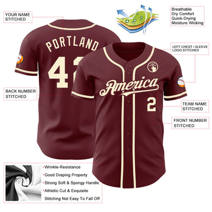 Custom Burgundy Cream Authentic Baseball Jersey - Sky-Custom