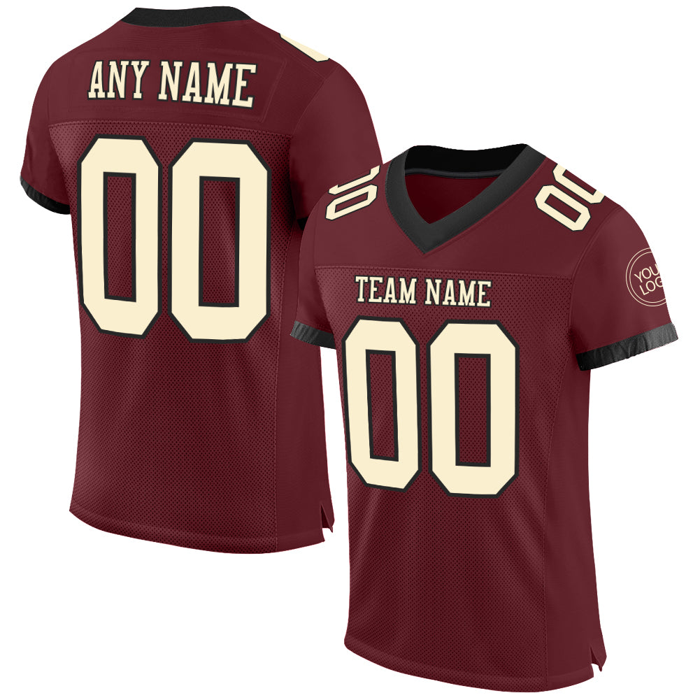 Custom Burgundy Cream-Black Mesh Authentic Football Jersey - Sky-Custom
