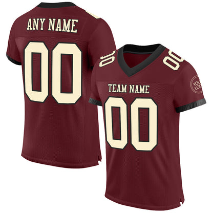 Custom Burgundy Cream-Black Mesh Authentic Football Jersey - Sky-Custom