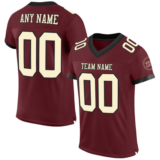 Custom Burgundy Cream-Black Mesh Authentic Football Jersey - Sky-Custom