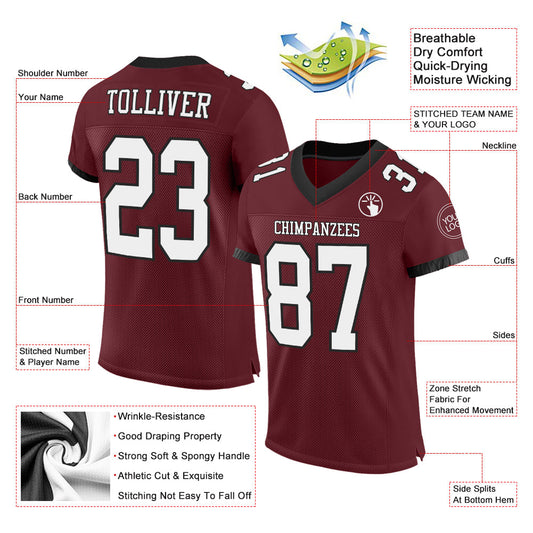 Custom Burgundy White-Black Mesh Authentic Football Jersey - Sky-Custom