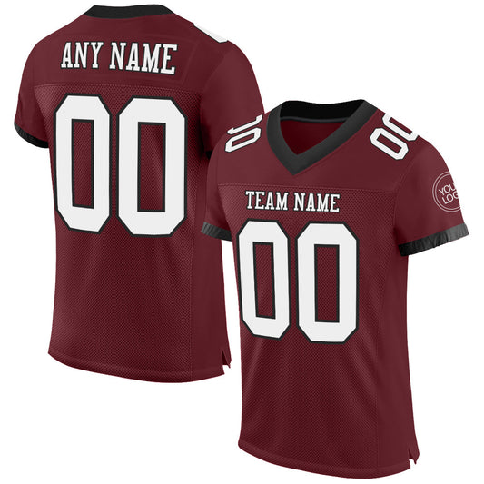 Custom Burgundy White-Black Mesh Authentic Football Jersey - Sky-Custom
