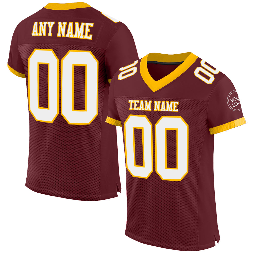 Custom Burgundy White-Gold Mesh Authentic Football Jersey - Sky-Custom
