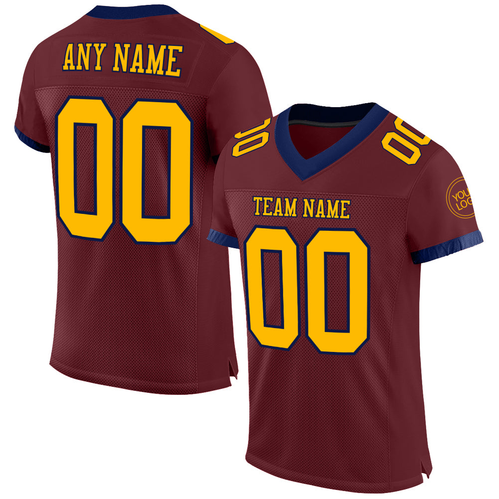 Custom Burgundy Gold-Navy Mesh Authentic Football Jersey - Sky-Custom